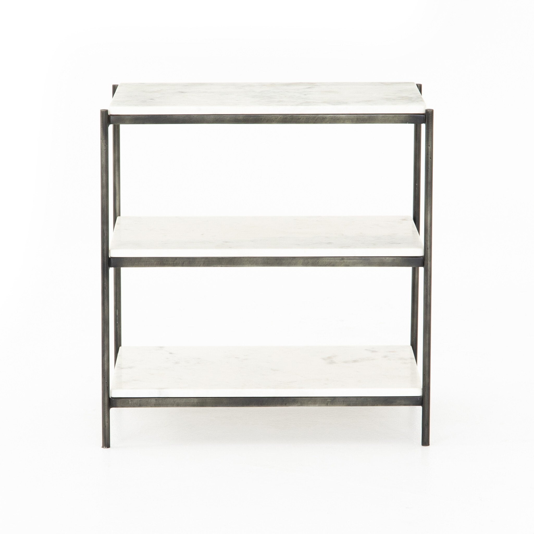 Felix Nightstand - Polished White Marble | Hammered Grey