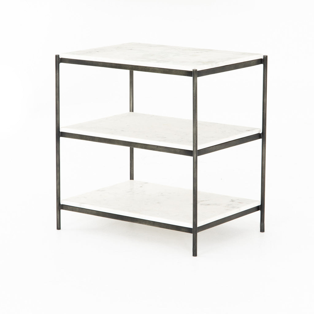 Felix Nightstand - Polished White Marble | Hammered Grey