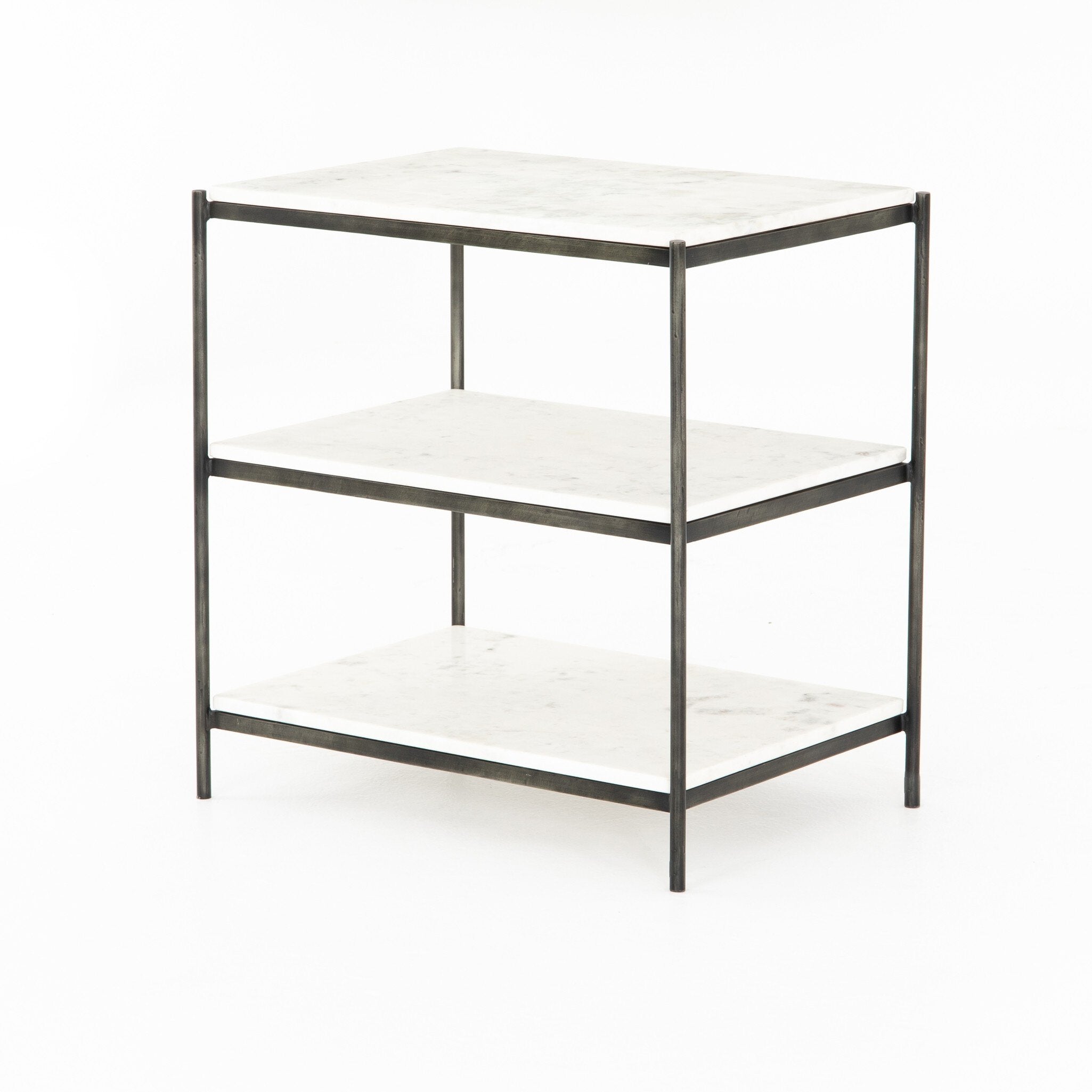 Felix Nightstand - Polished White Marble | Hammered Grey