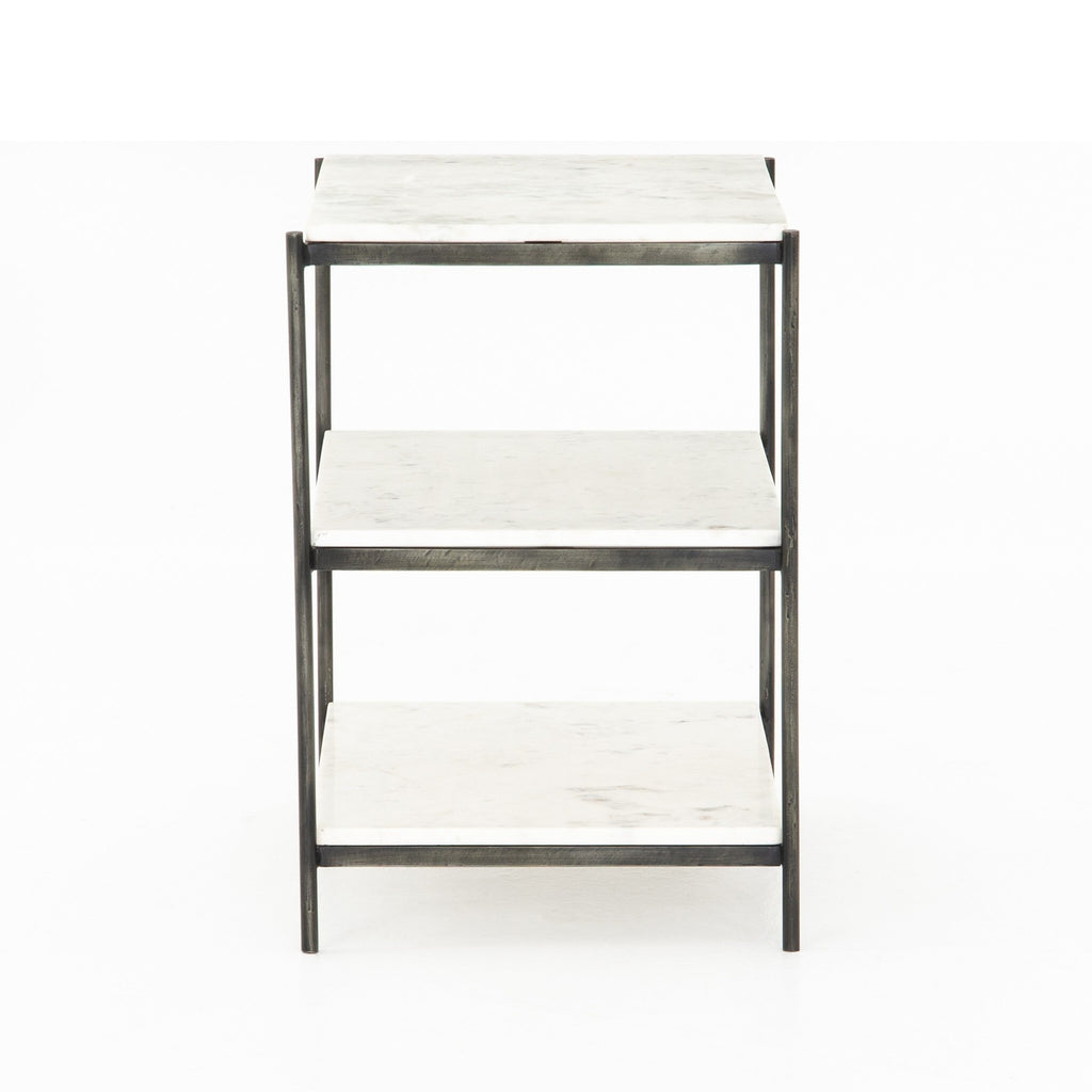 Felix Nightstand - Polished White Marble | Hammered Grey