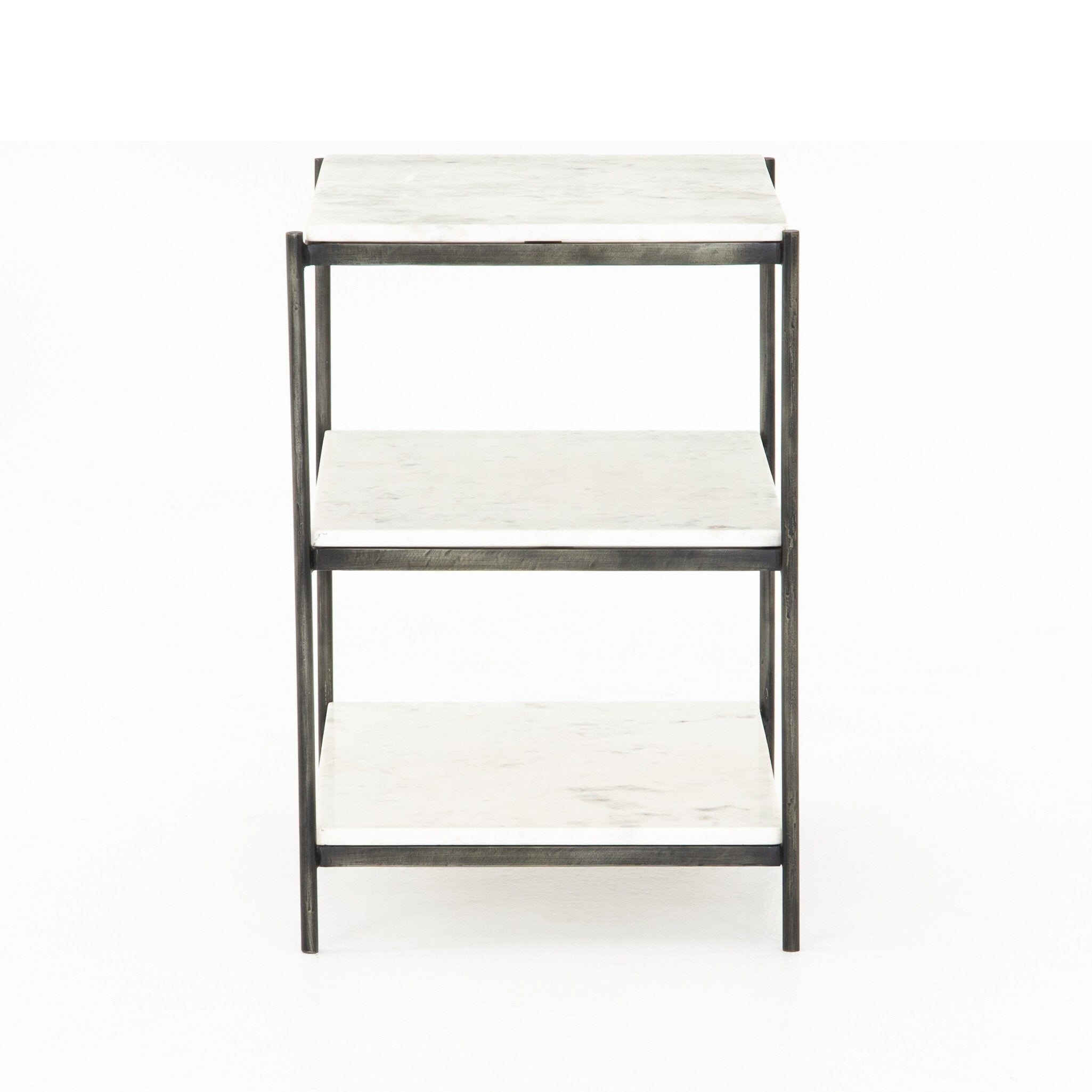 Felix Nightstand - Polished White Marble | Hammered Grey