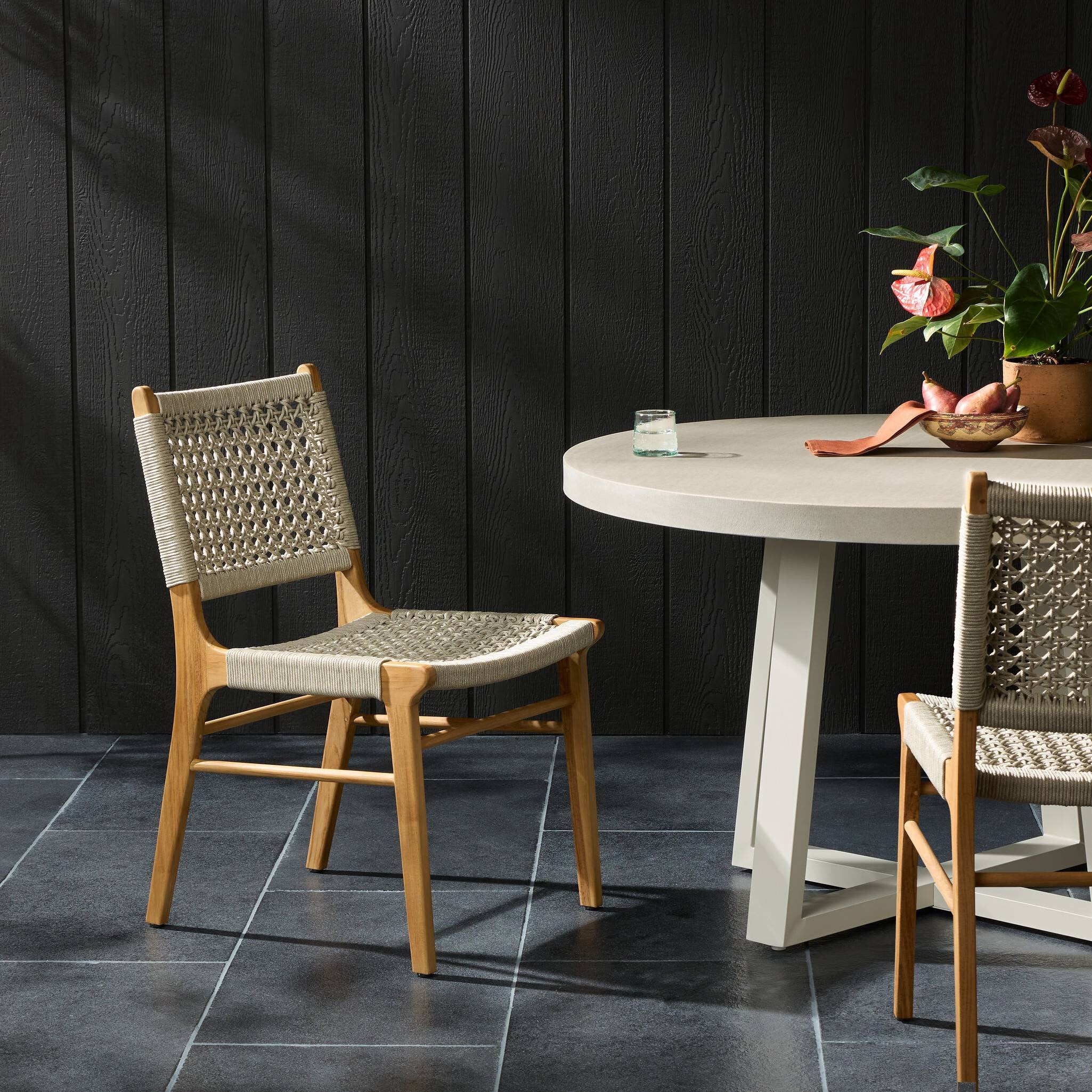 Delmar Outdoor Dining Chair - Ivory Rope | Natural Teak