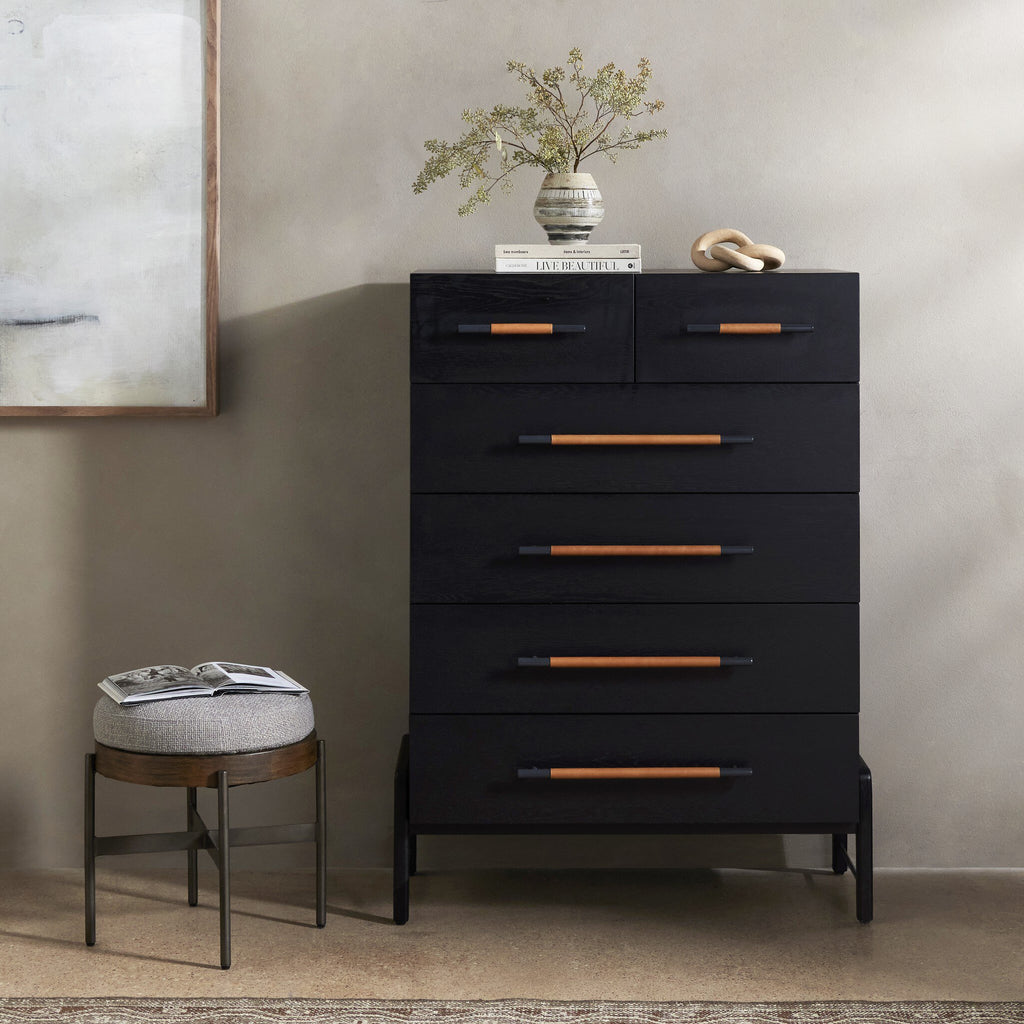Rosedale 6 Drawer Tall Dresser - Ebony Oak Veneer