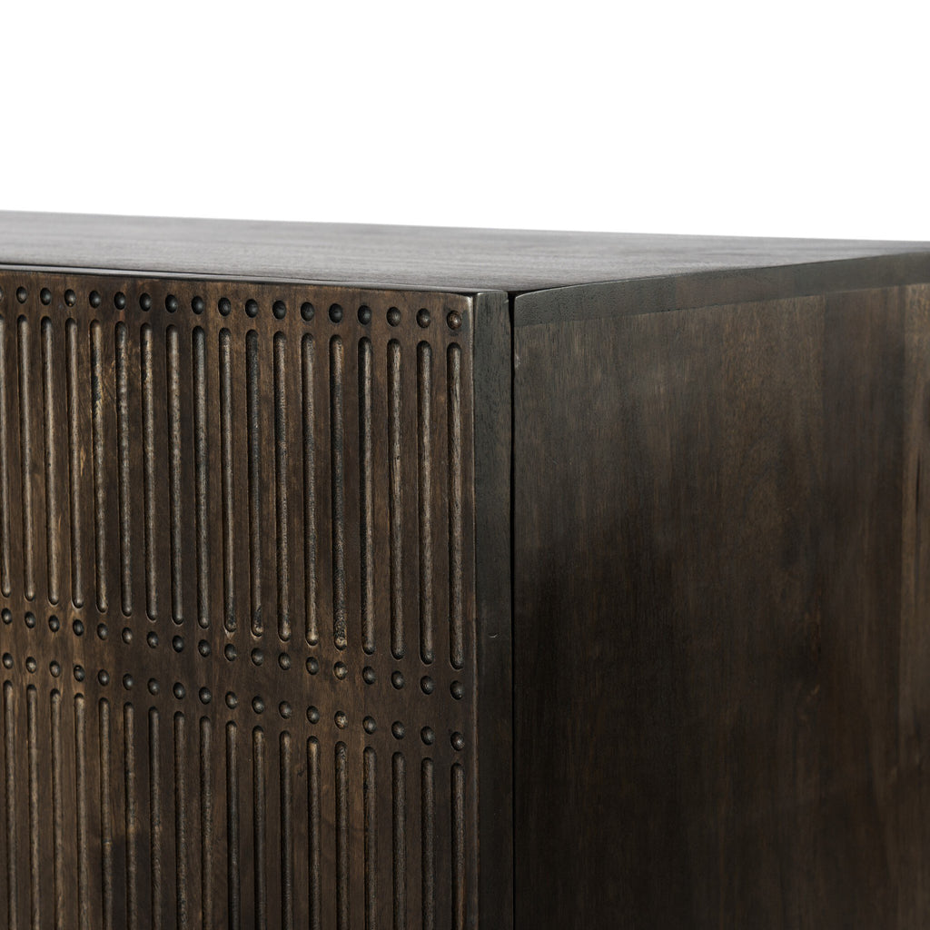 Kelby Media Console - Carved Vintage Brown