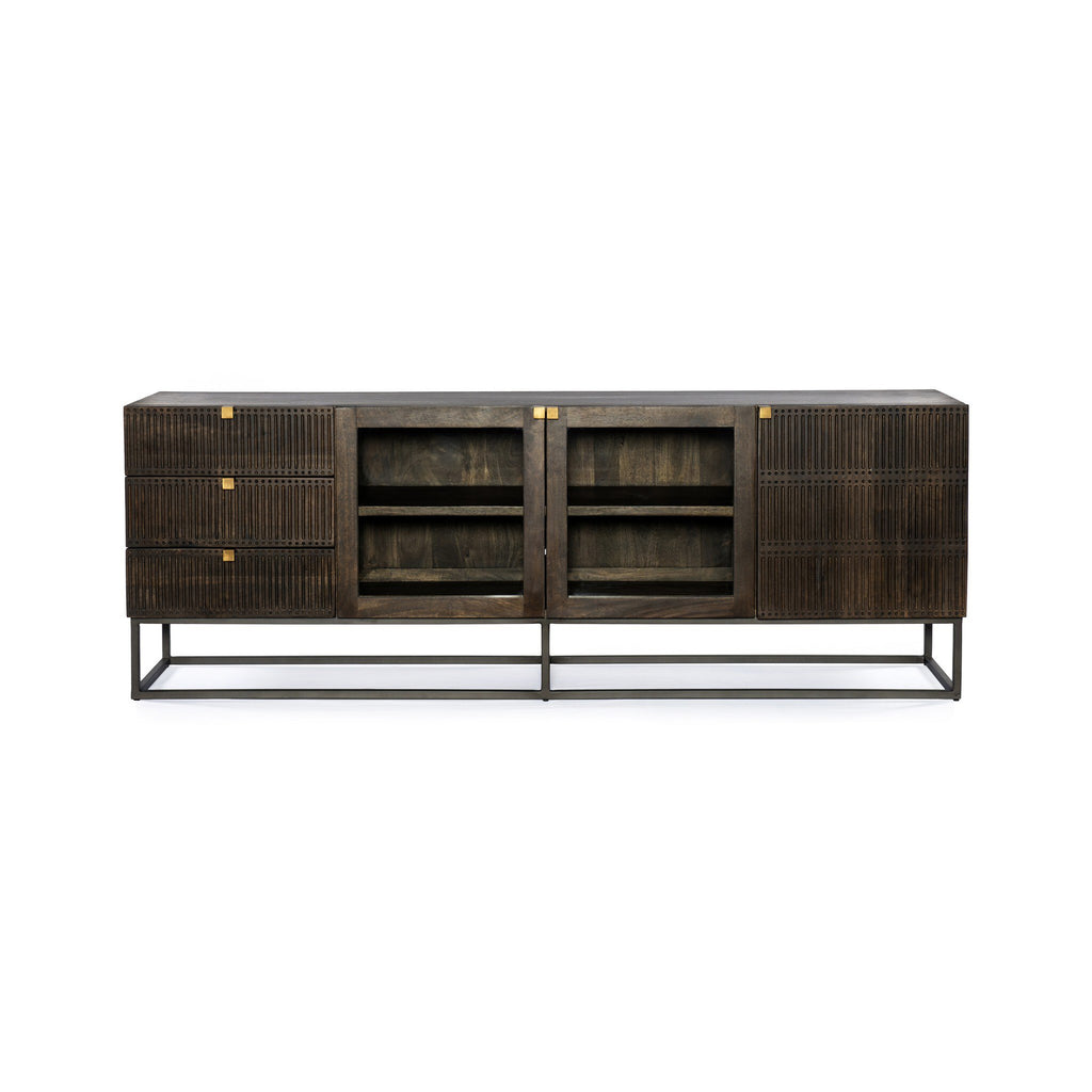 Kelby Media Console - Carved Vintage Brown