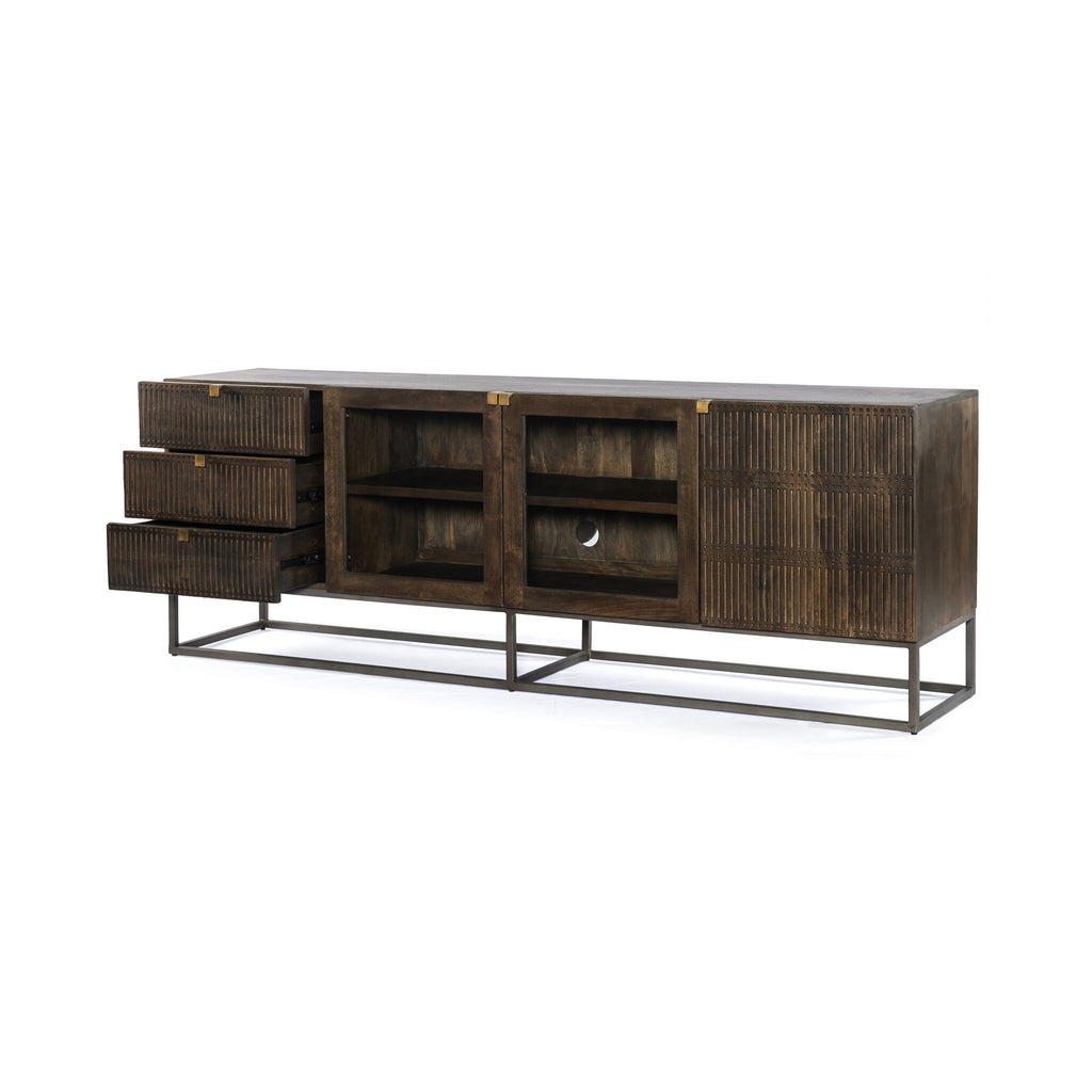 Kelby Media Console - Carved Vintage Brown