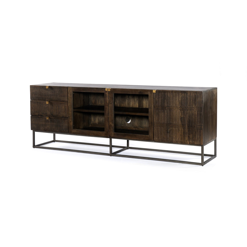 Kelby Media Console - Carved Vintage Brown