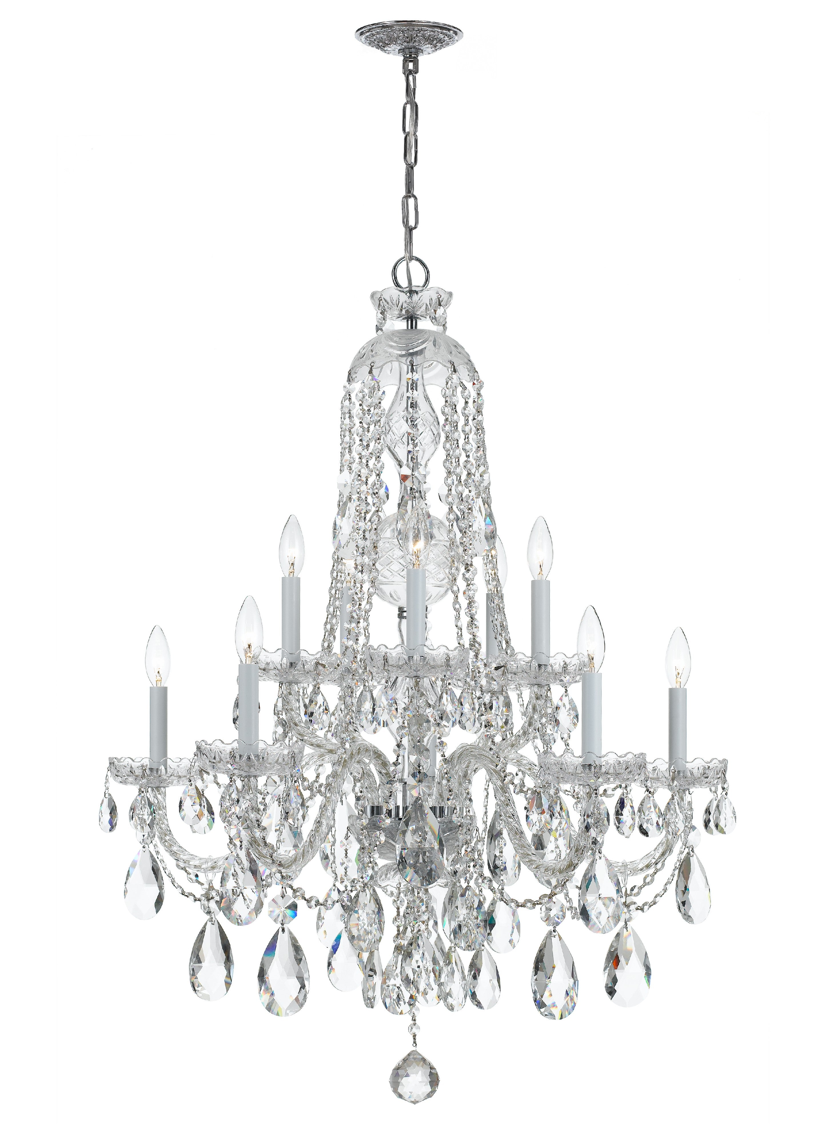 Traditional Crystal 32'' Hand Cut Crystal Polished Chrome Chandelier