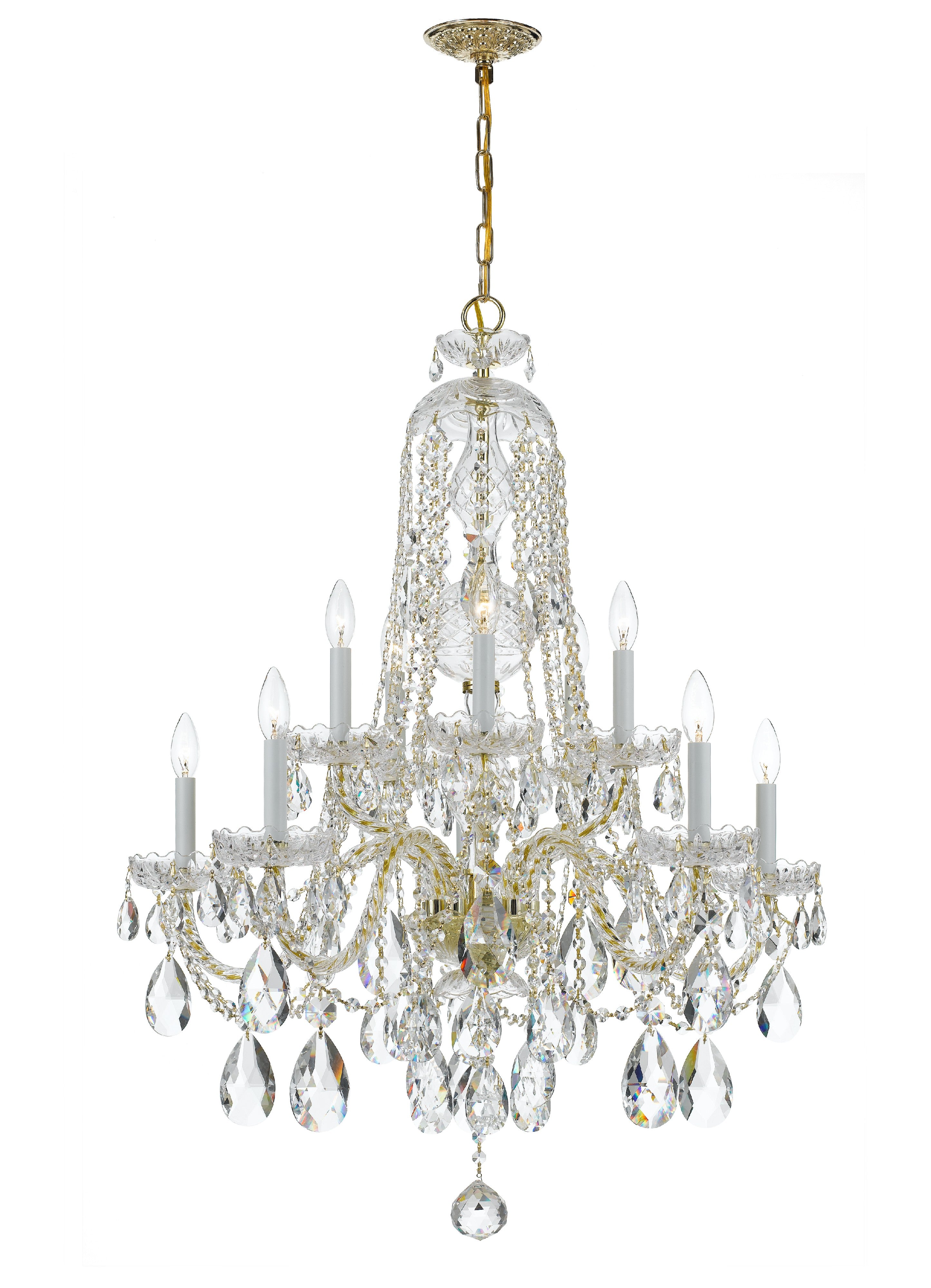 Traditional Crystal 32'' Swarovski Spectra Crystal Polished Brass Chandelier
