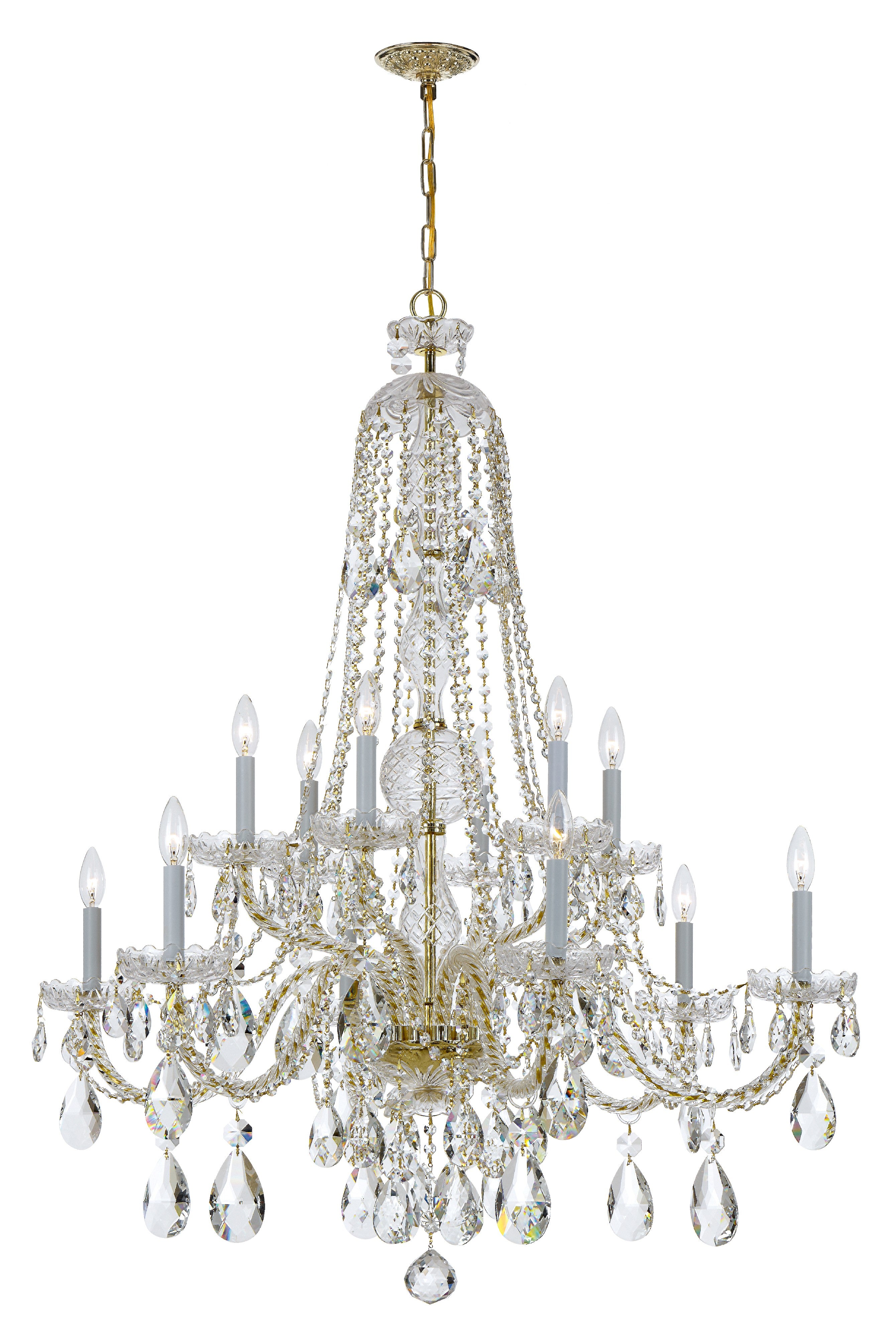 Traditional Crystal 42'' Hand Cut Crystal Polished Brass Chandelier