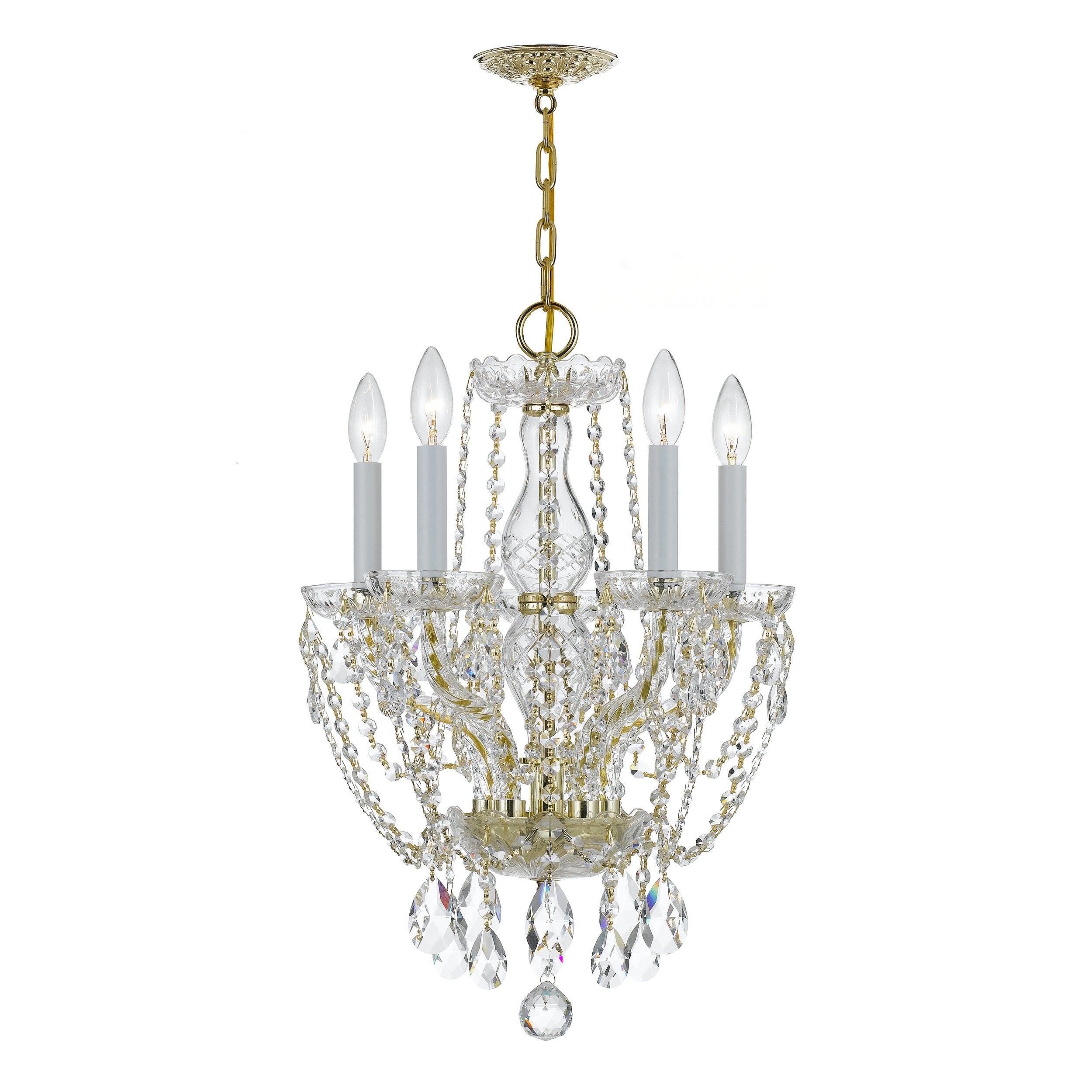 Traditional Crystal 14'' Hand Cut Crystal Polished Brass Chandelier