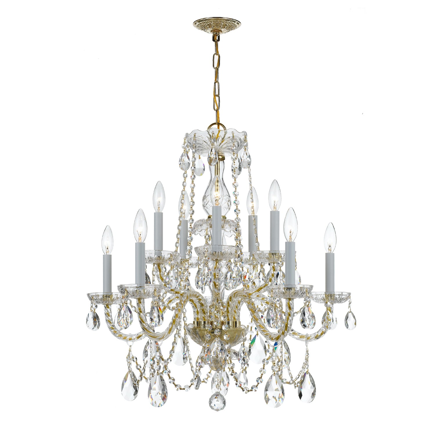 Traditional Crystal 26'' Swarovski Strass Crystal Polished Brass Chandelier