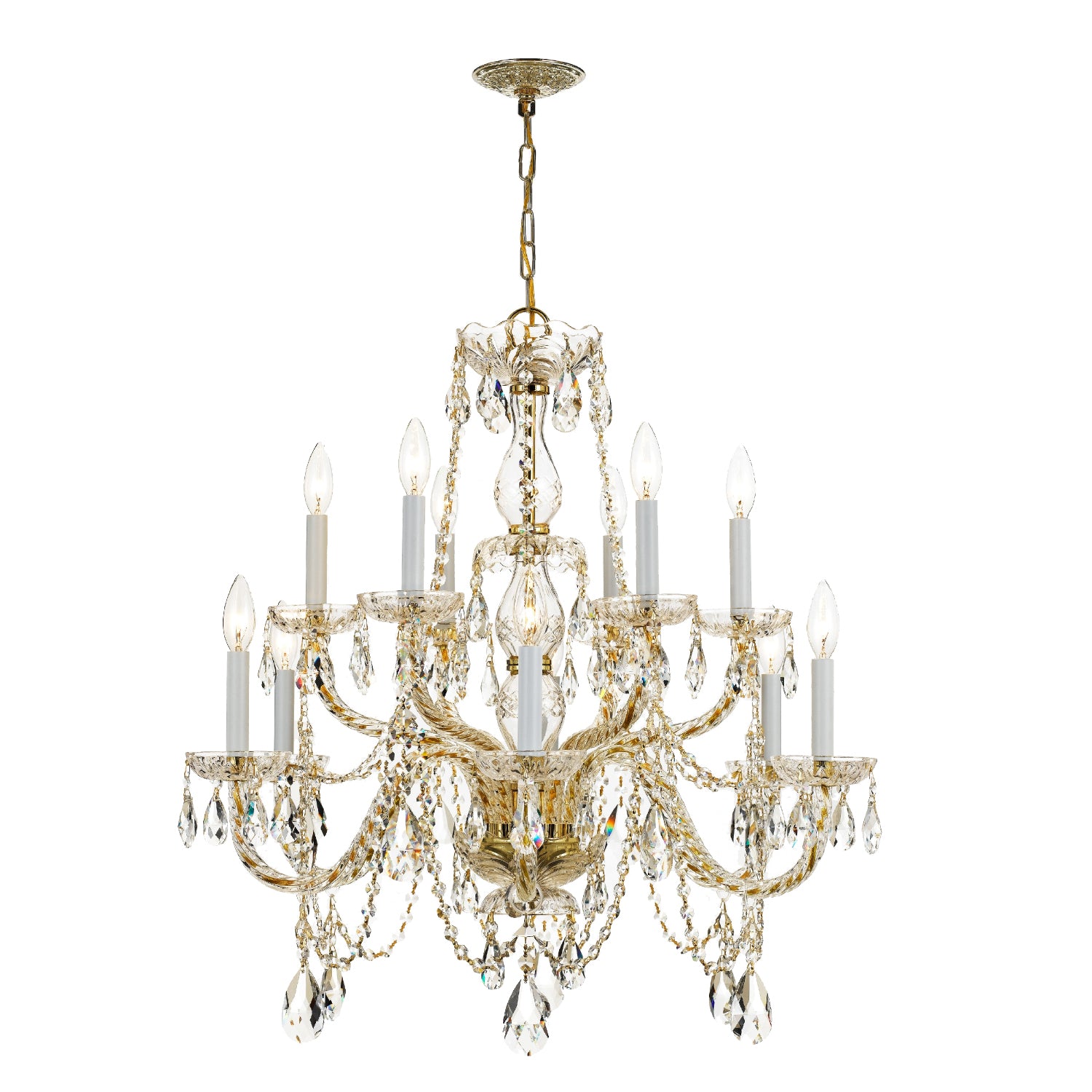Traditional Crystal 31'' Hand Cut Crystal Polished Brass Chandelier