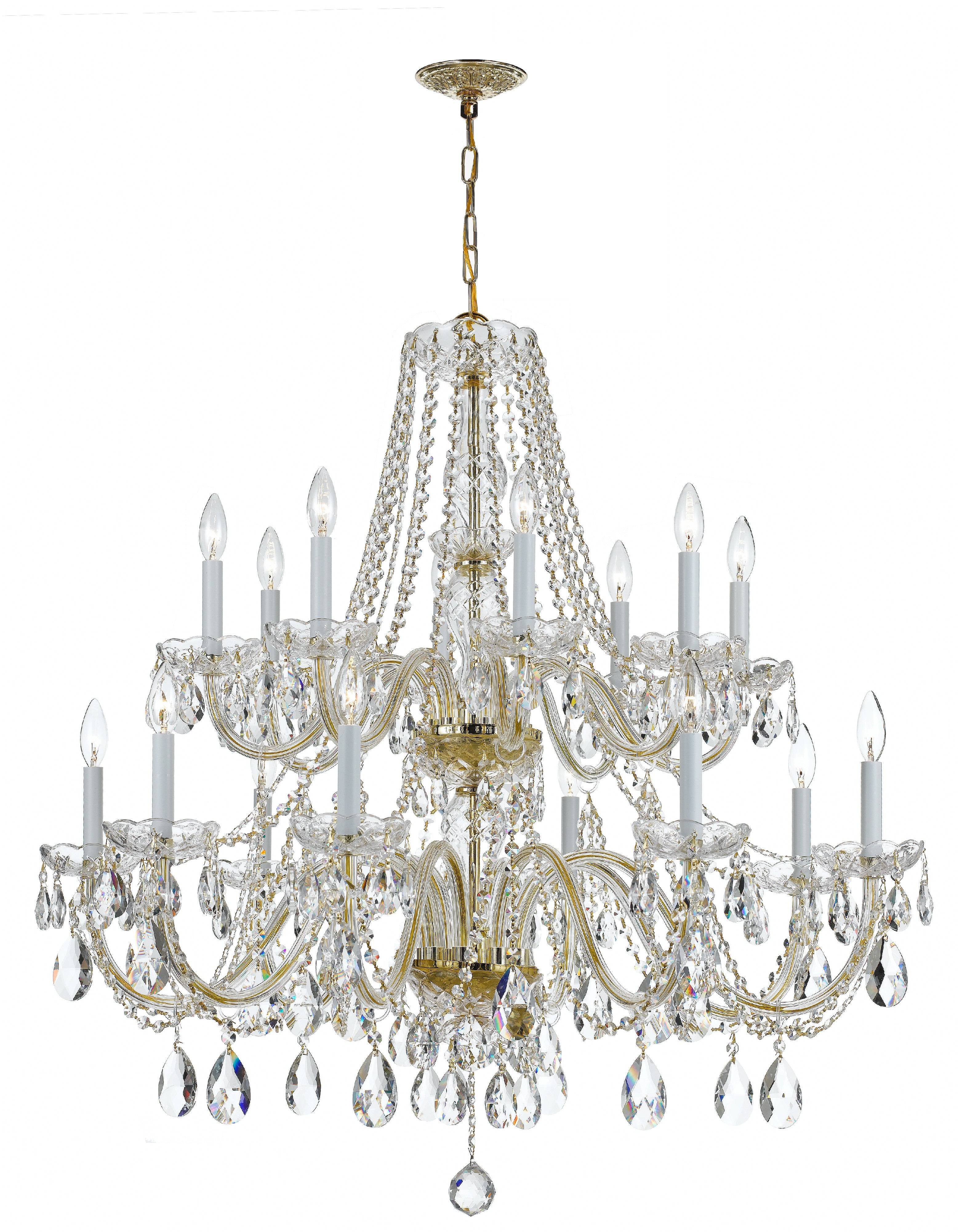 Traditional Crystal 37'' Swarovski Strass Crystal Polished Brass Chandelier