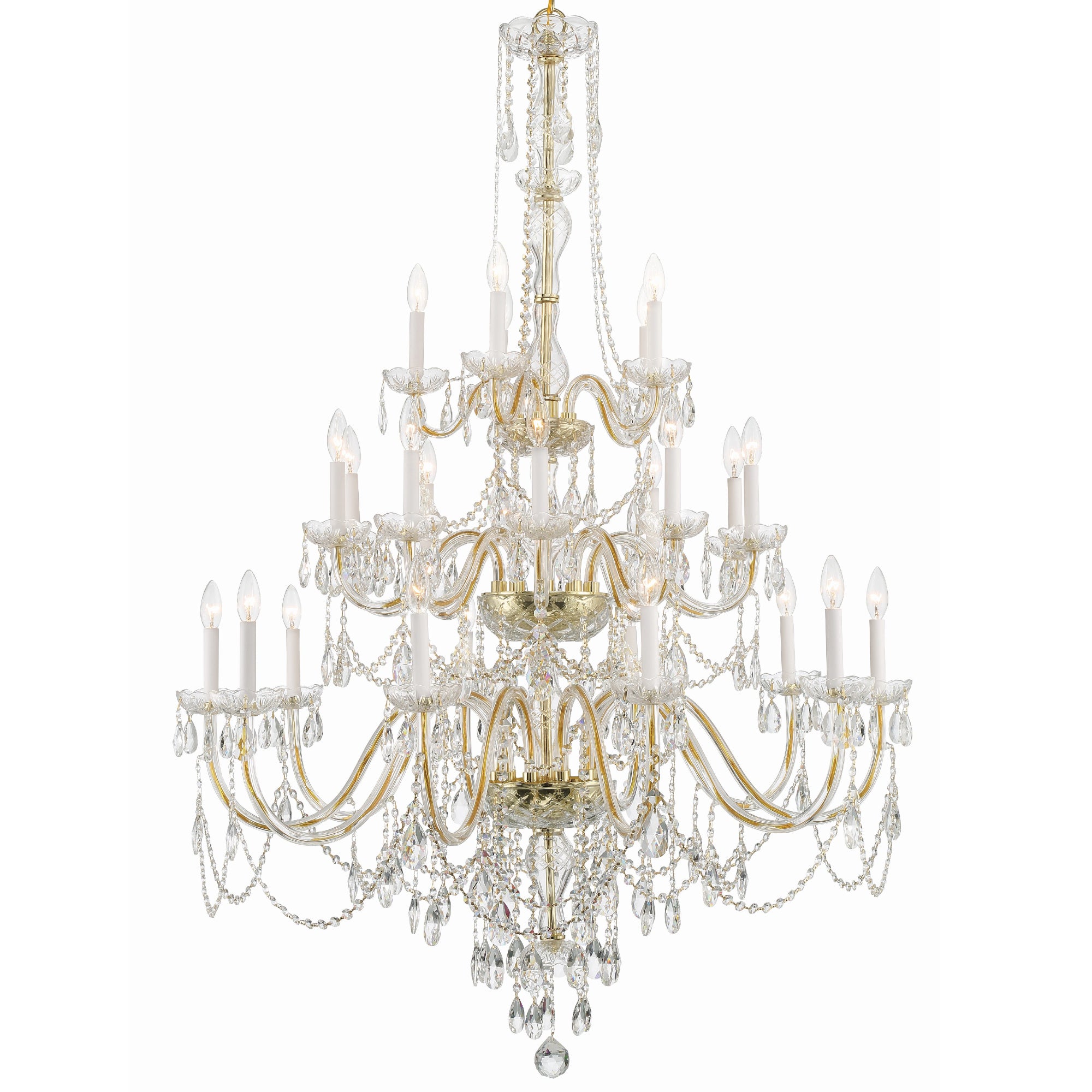 Traditional Crystal 45'' Hand Cut Crystal Polished Brass Chandelier