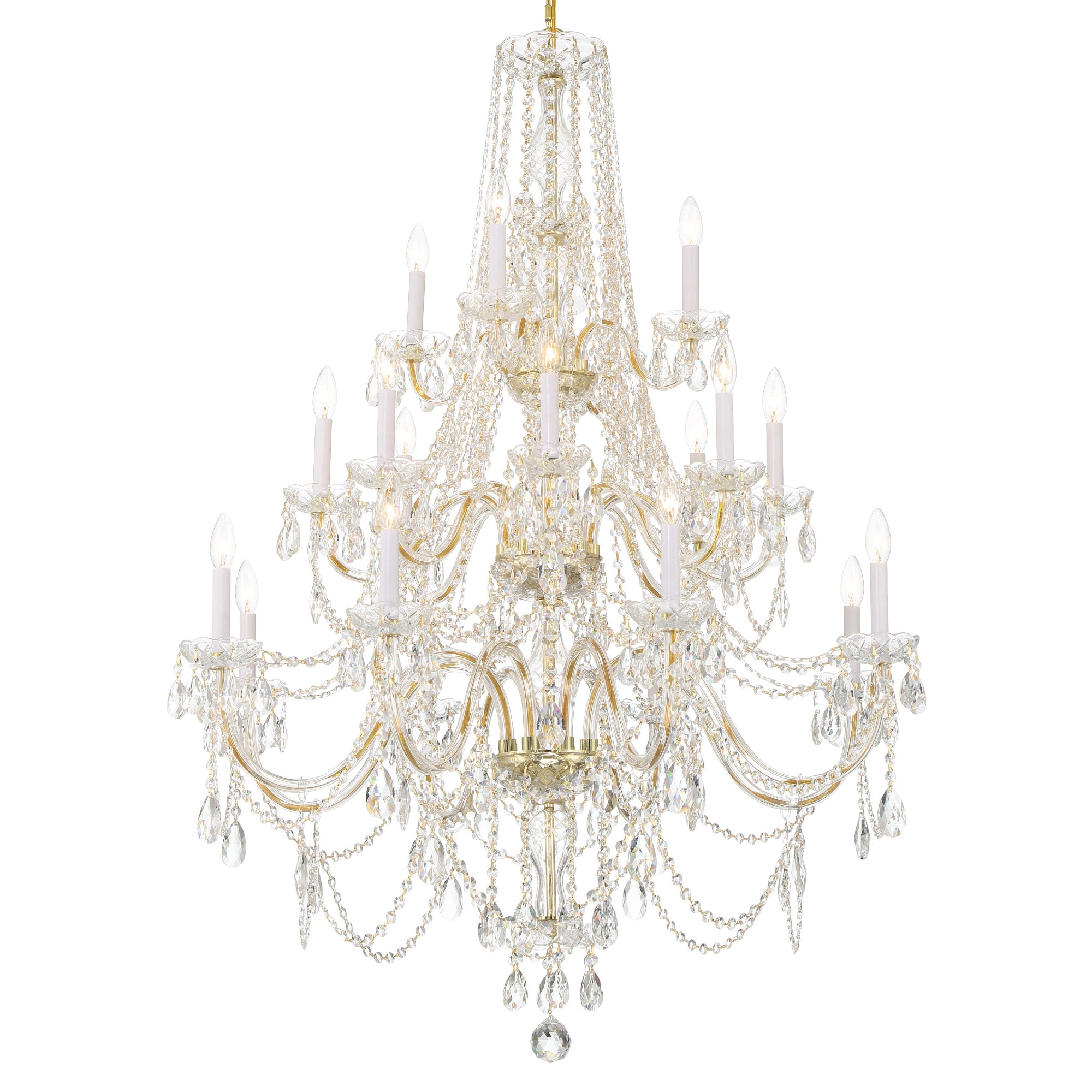 Traditional Crystal 38'' Hand Cut Crystal Polished Brass Chandelier