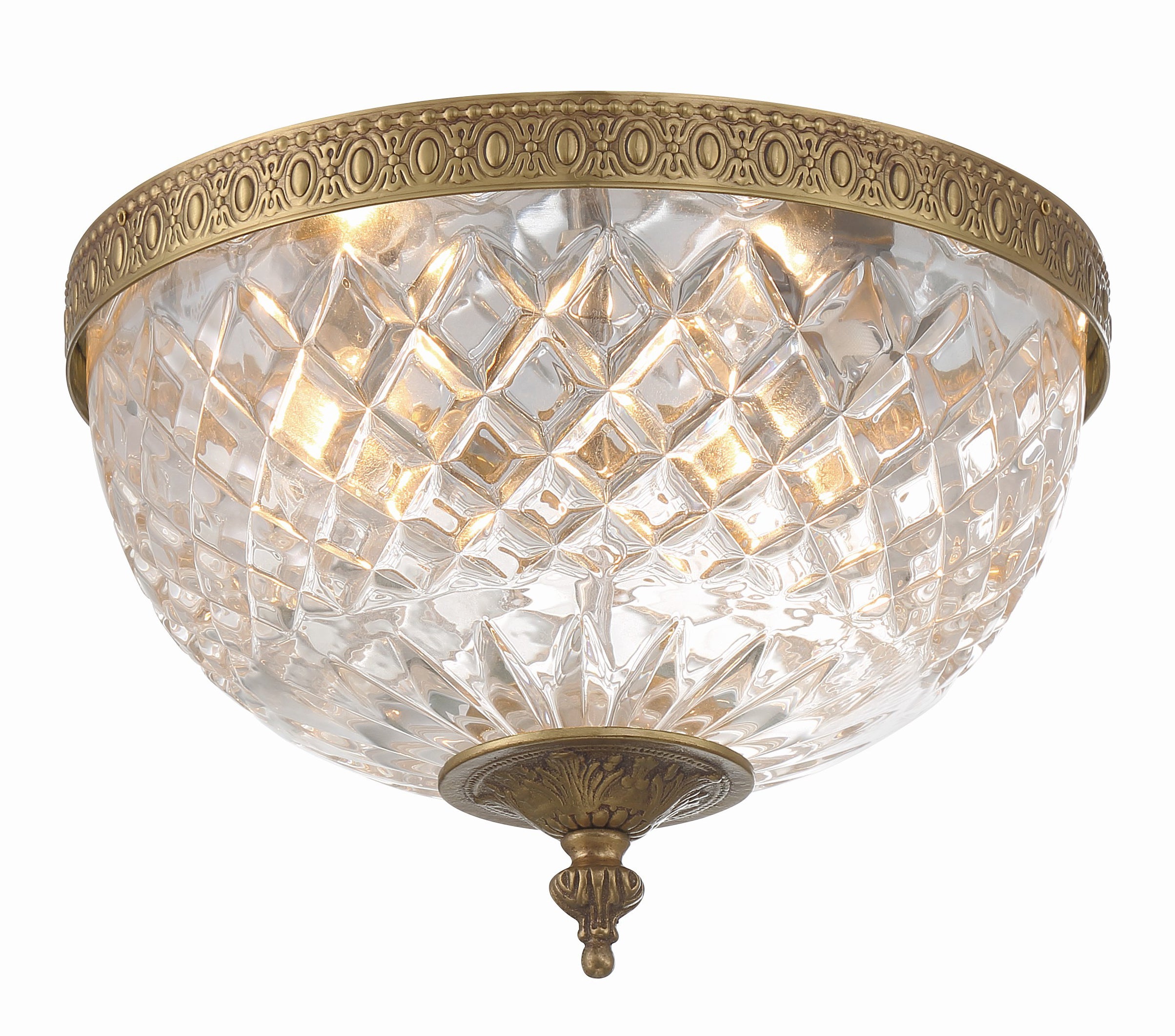 Radley 12'' Olde Brass Faceted Cut Glass Bowl Flush Mount