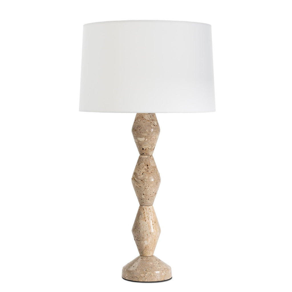 Crew Travertine Buffet Lamp | Natural Linen Shade