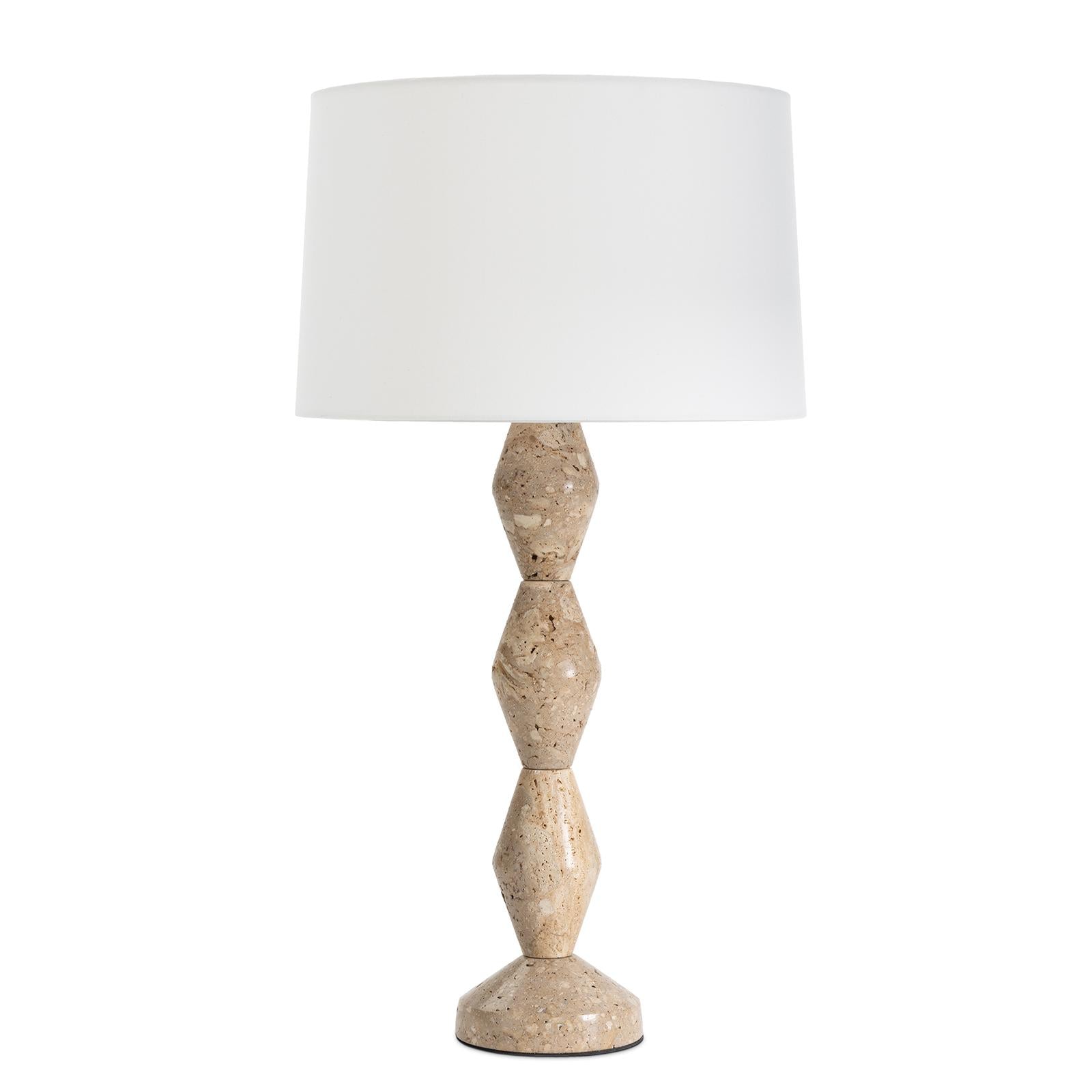 Crew Travertine Buffet Lamp | Natural Linen Shade