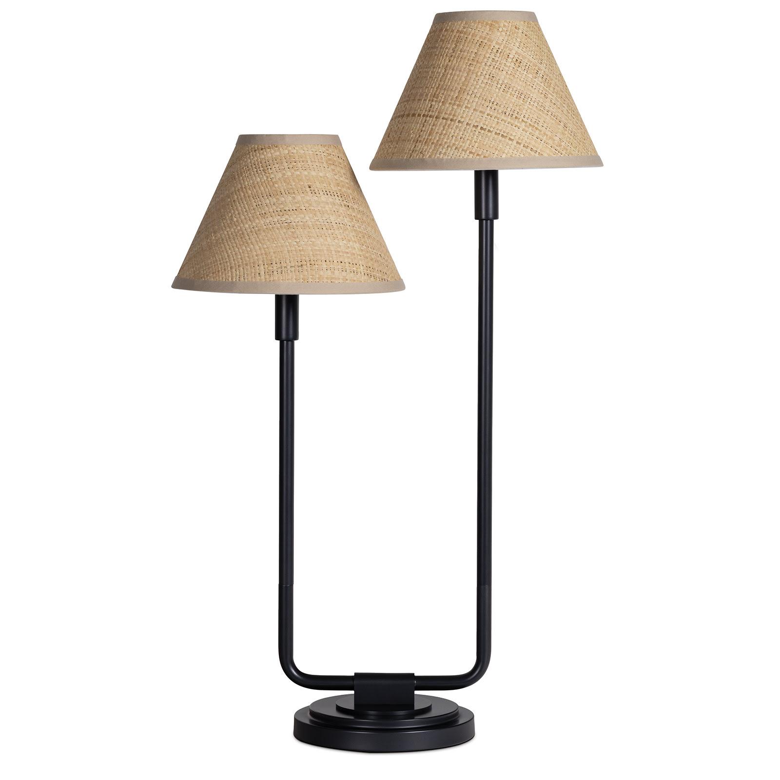 Polly Double Arm Table Lamp | Blackened Brass | Rattan Shade