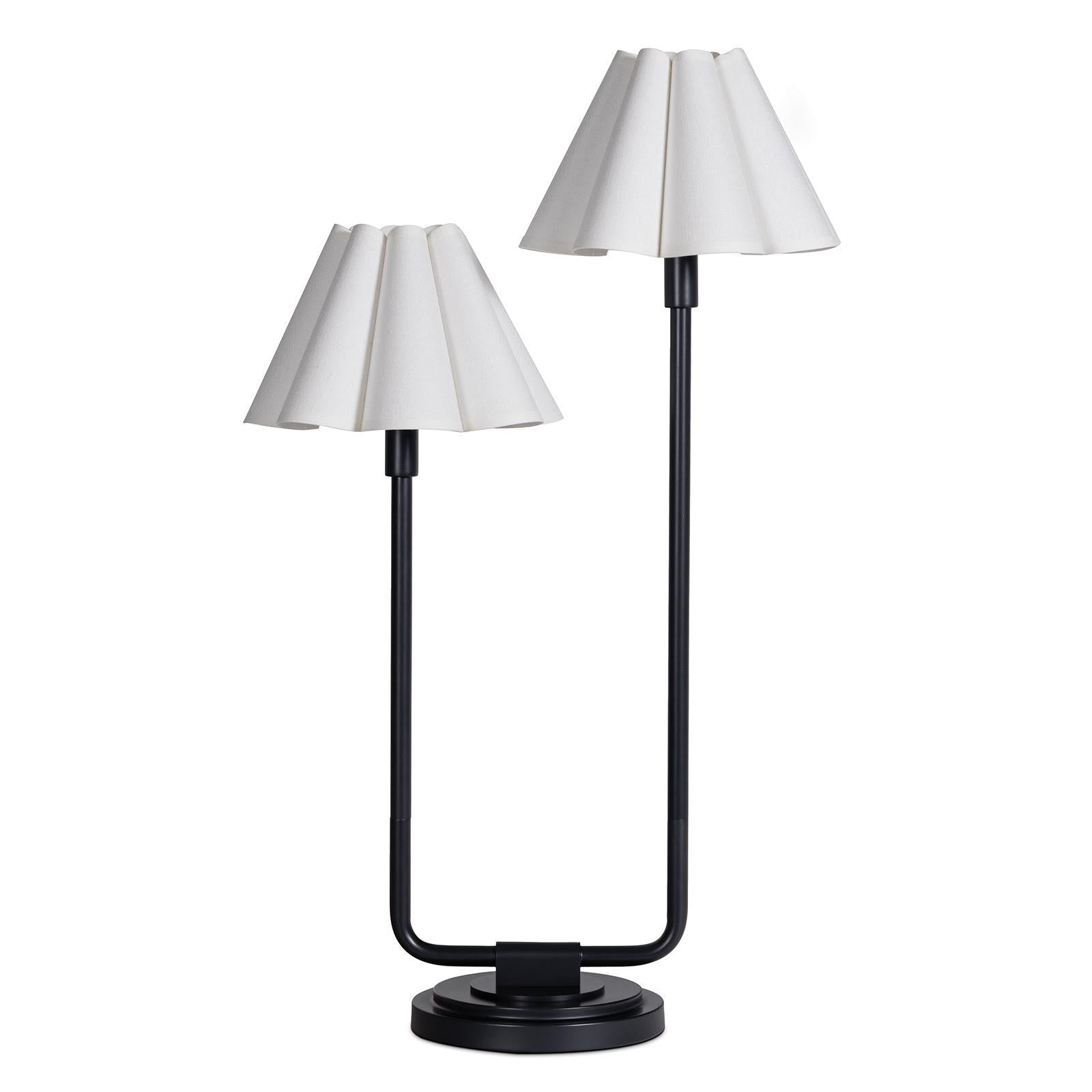 Polly Double Arm Table Lamp | Blackened Brass | Linen Scalloped Shade