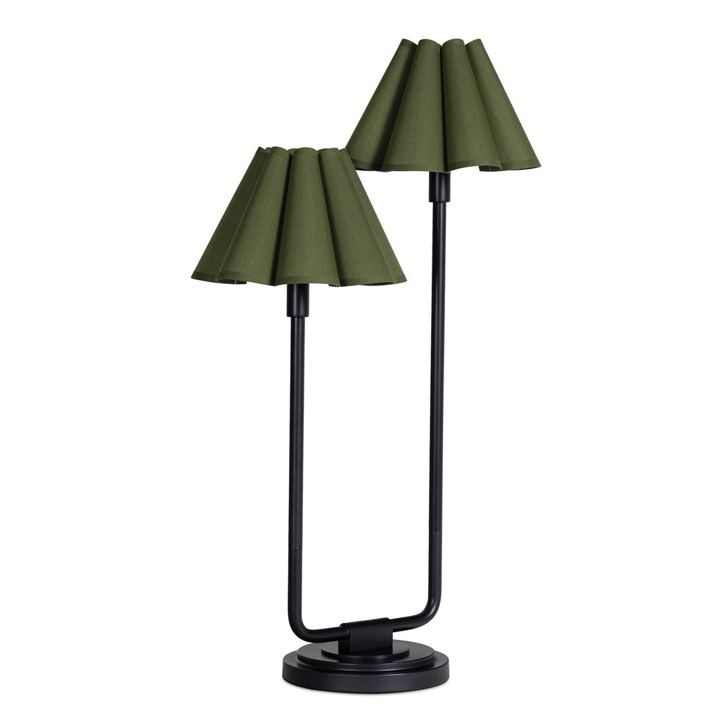 Polly Double Arm Table Lamp | Blackened Brass | Olive Scalloped Shade