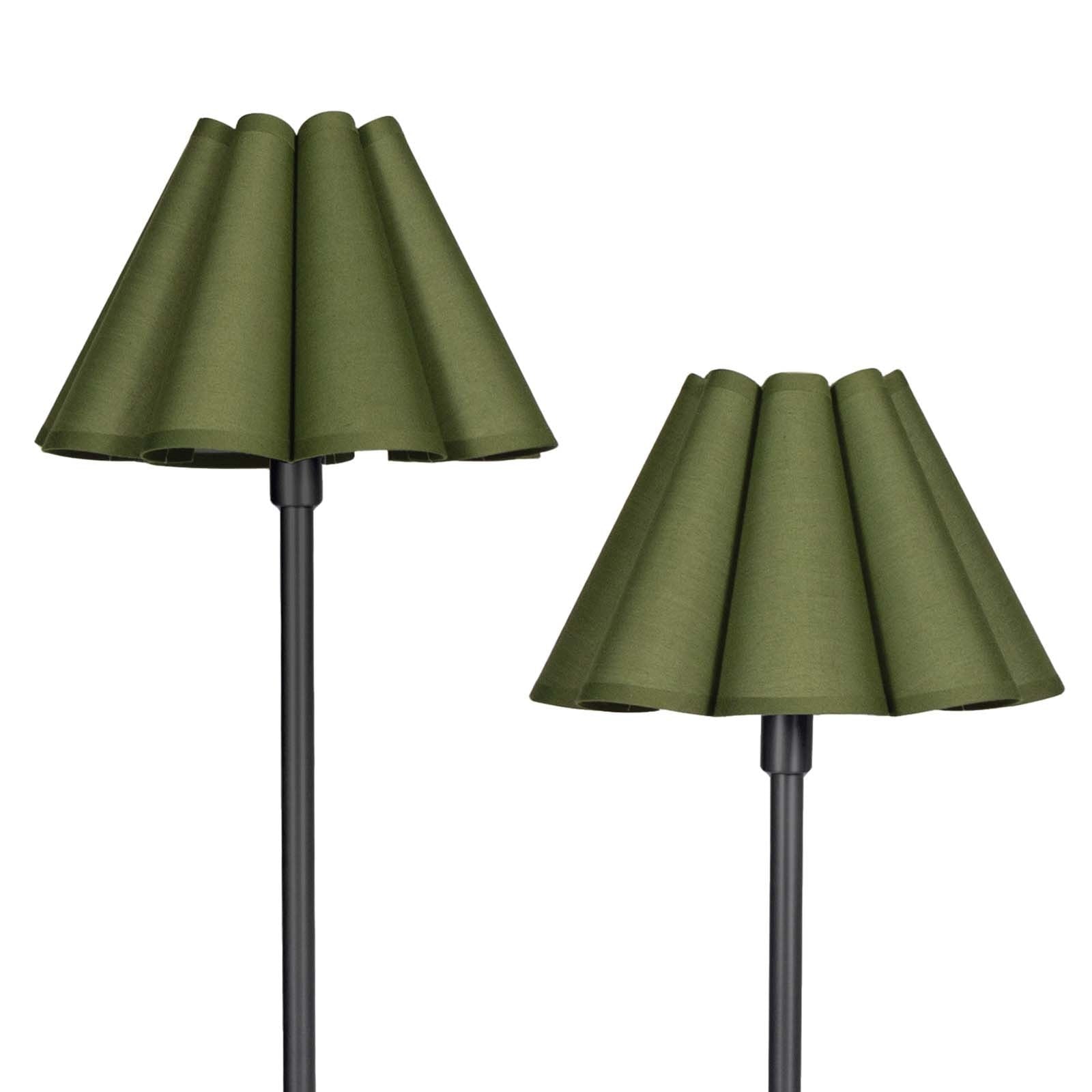 Polly Double Arm Table Lamp | Blackened Brass | Olive Scalloped Shade