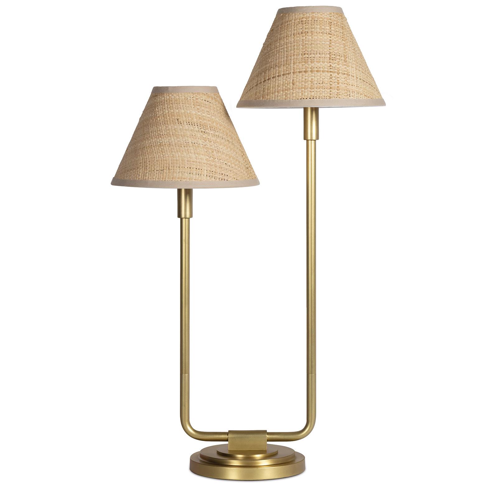 Polly Double Arm Table Lamp | Natural Brass | Rattan Shade