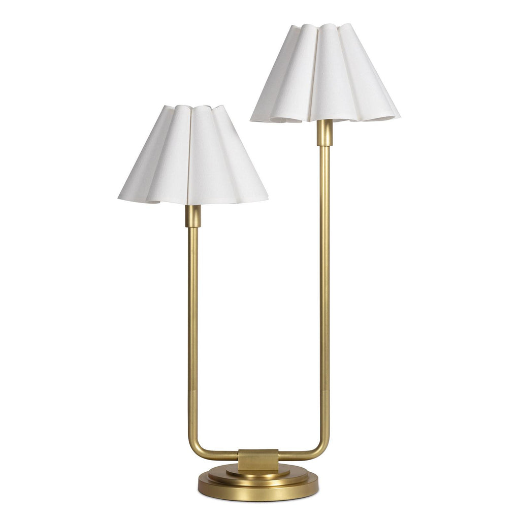 Polly Double Arm Table Lamp | Natural Brass | Linen Scalloped Shade