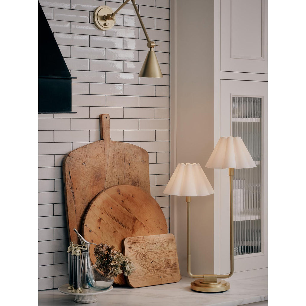 Polly Double Arm Table Lamp | Natural Brass | Linen Scalloped Shade