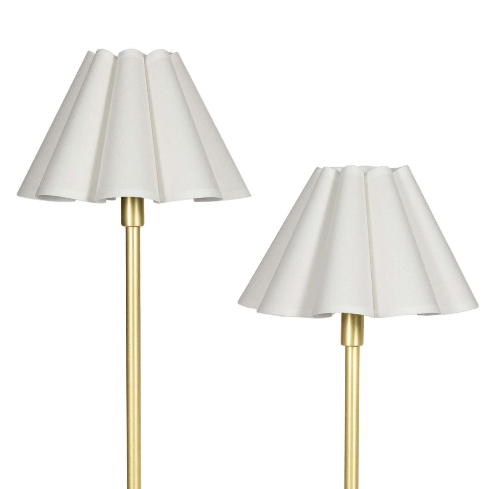 Polly Double Arm Table Lamp | Natural Brass | Linen Scalloped Shade