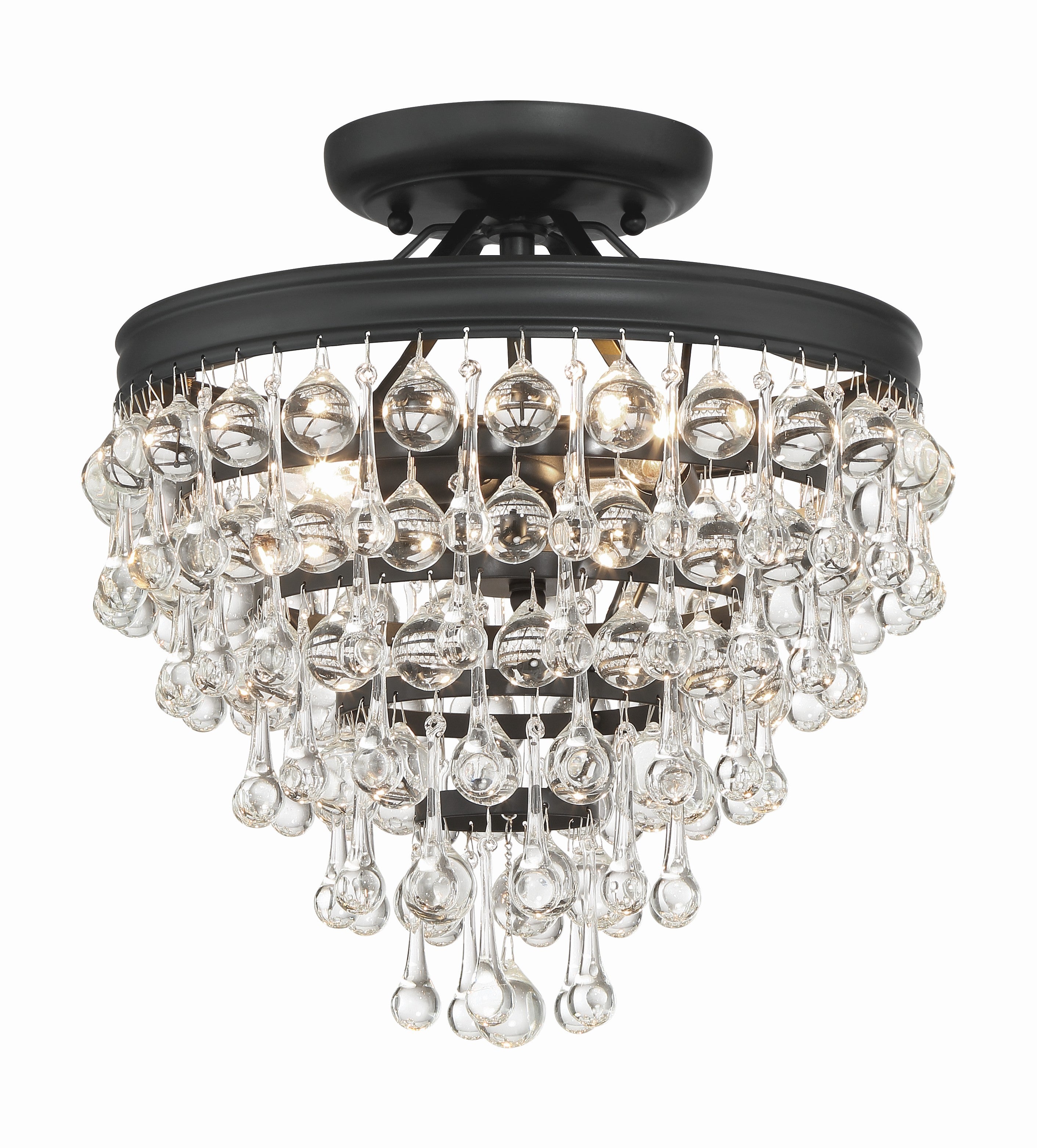 Calypso 13'' Crystal Teardrop Matte Black Semi Flush Mount