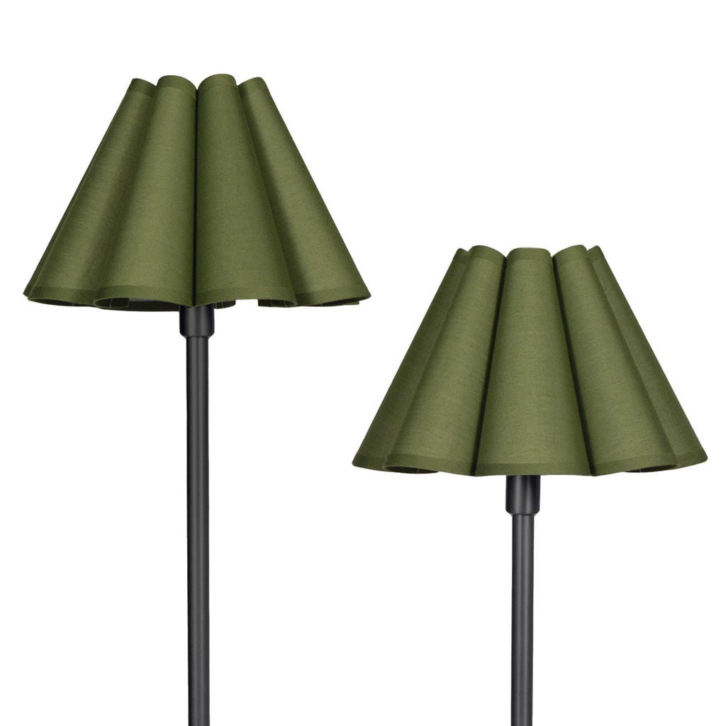 Polly Floor Lamp | Blackened Brass | Green Scalloped Shade