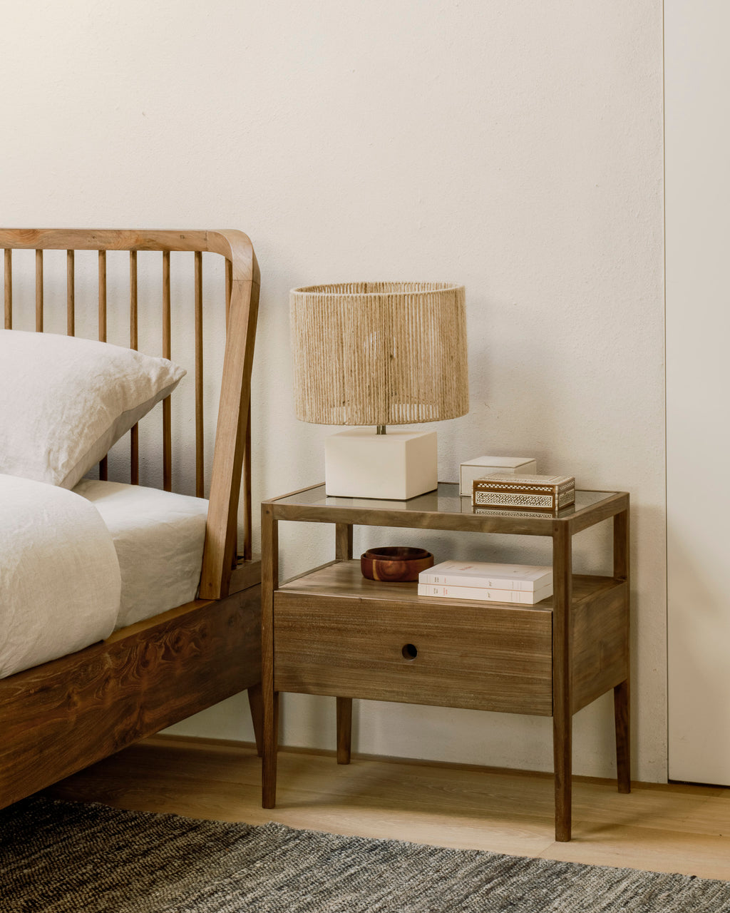 Spindle Bedside Table | Reclaimed Teak | 1 Drawer