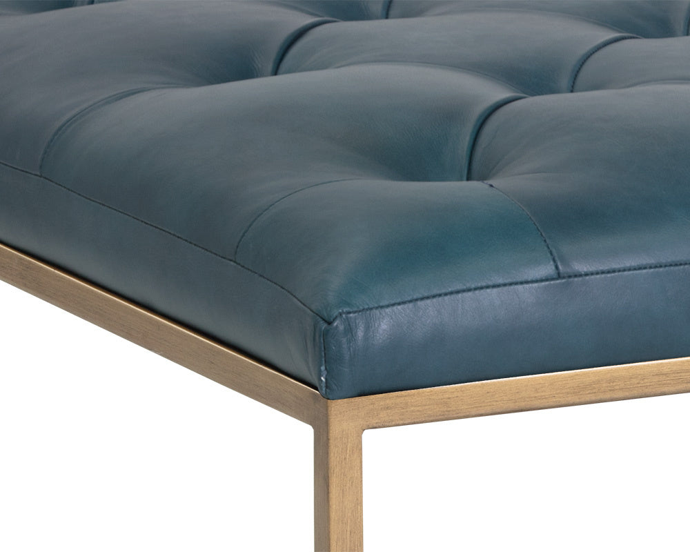 Endall Ottoman - Antique Brass - Vintage Peacock Leather