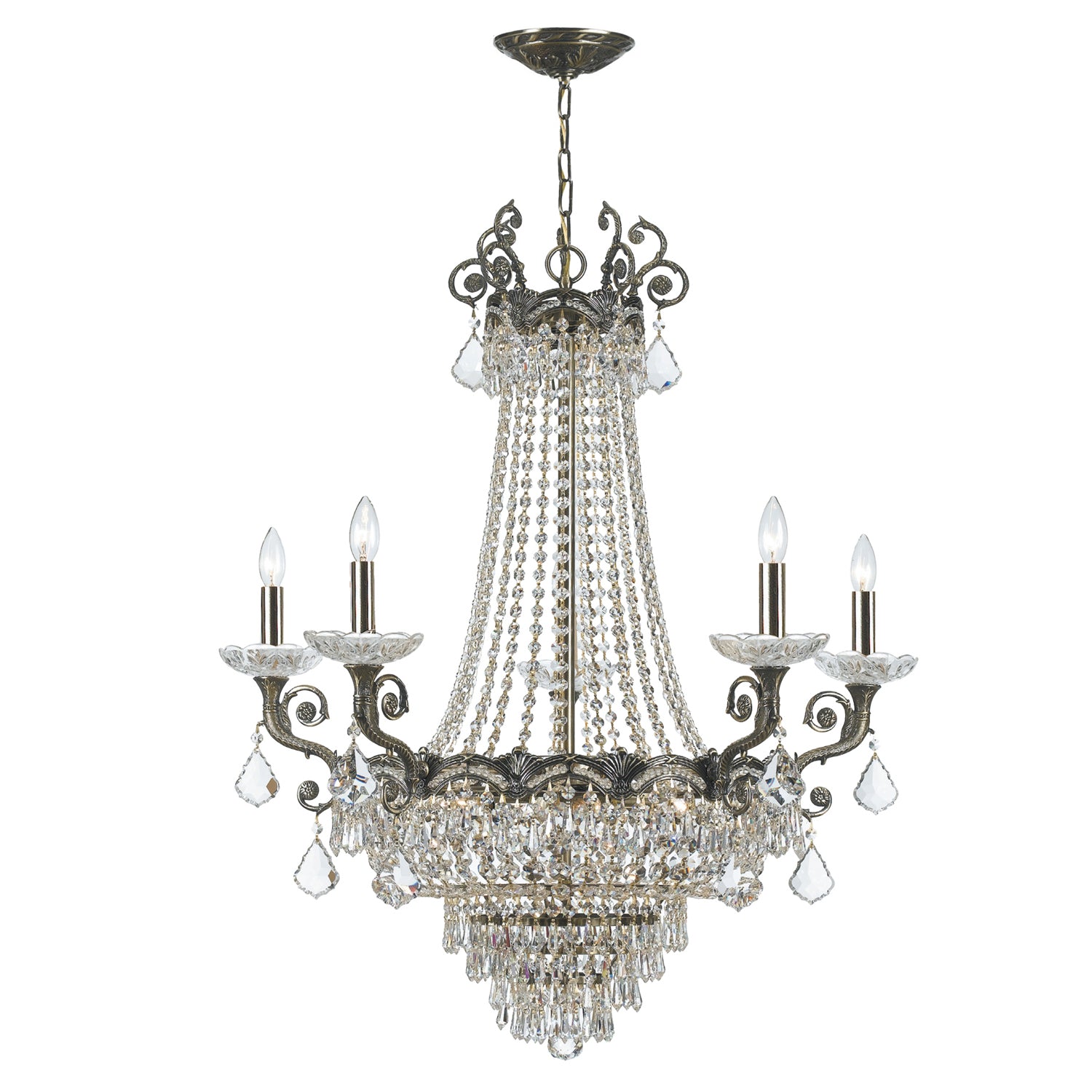 Majestic 33'' Hand Cut Crystal Historic Brass Chandelier
