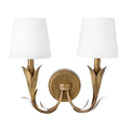 River Reed Sconce Double | Antique Gold Leaf | Natural Linen Shade
