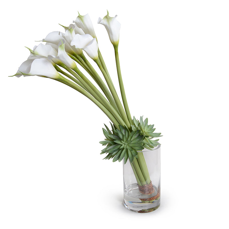 Calla Lily with Succulent Collar in Glass 30"H White