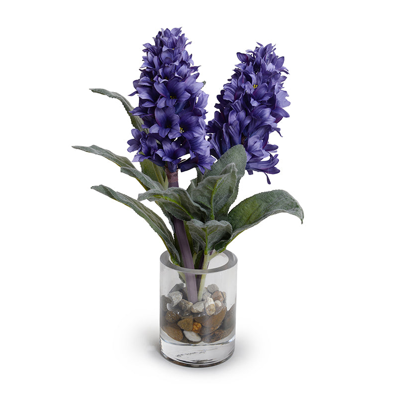 Hyacinth & Lamb's Ear Arrangement in Glass 14"H Purple