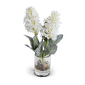 Hyacinth & Lamb's Ear Arrangement in Glass 14"H White