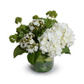 Hydrangea & Viburnum Arrangement in Leaf Lined Glass 14"H