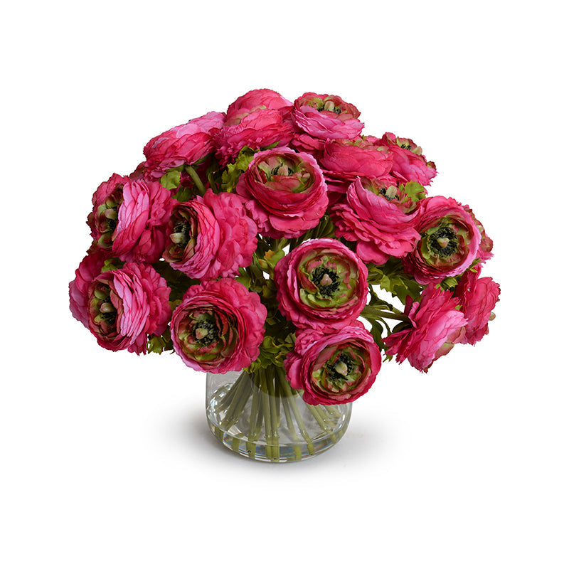 Ranunculus Bouquet in Glass 11"H Bright Pink