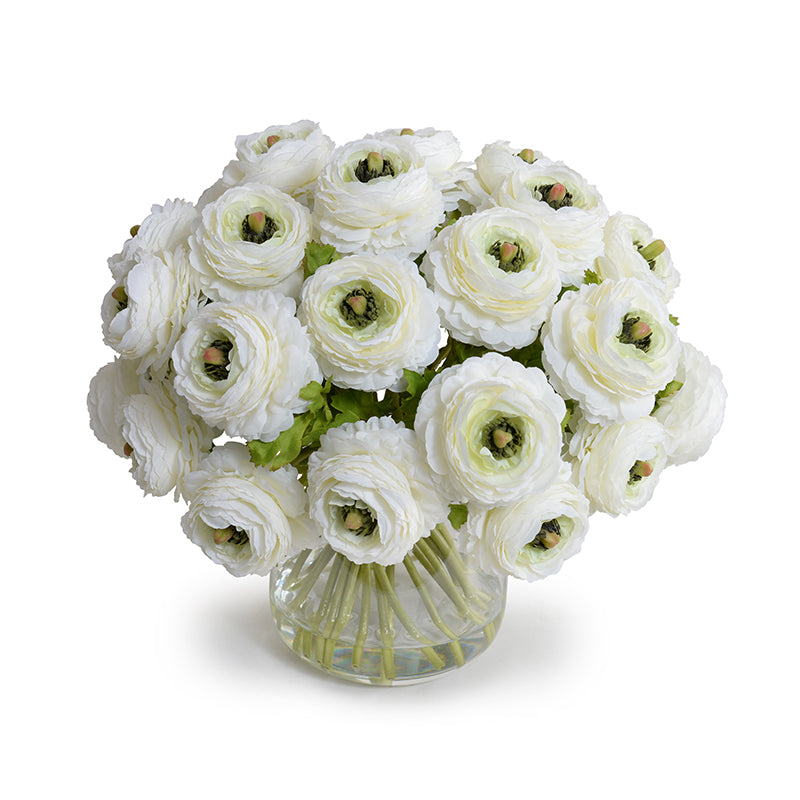 Ranunculus Bouquet in Glass 11"H Cream White