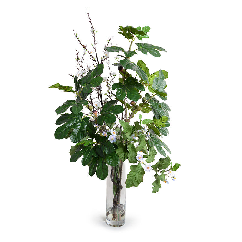 Quince, Fig Branches & Eggplant Vine in Glass 52"H
