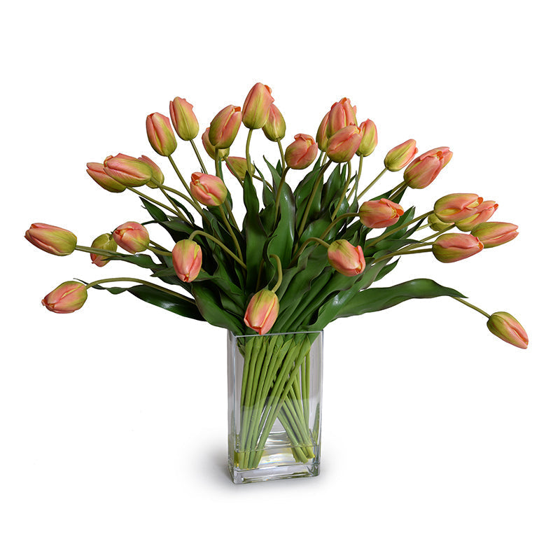 Tulips in Glass 24"H Orange Green
