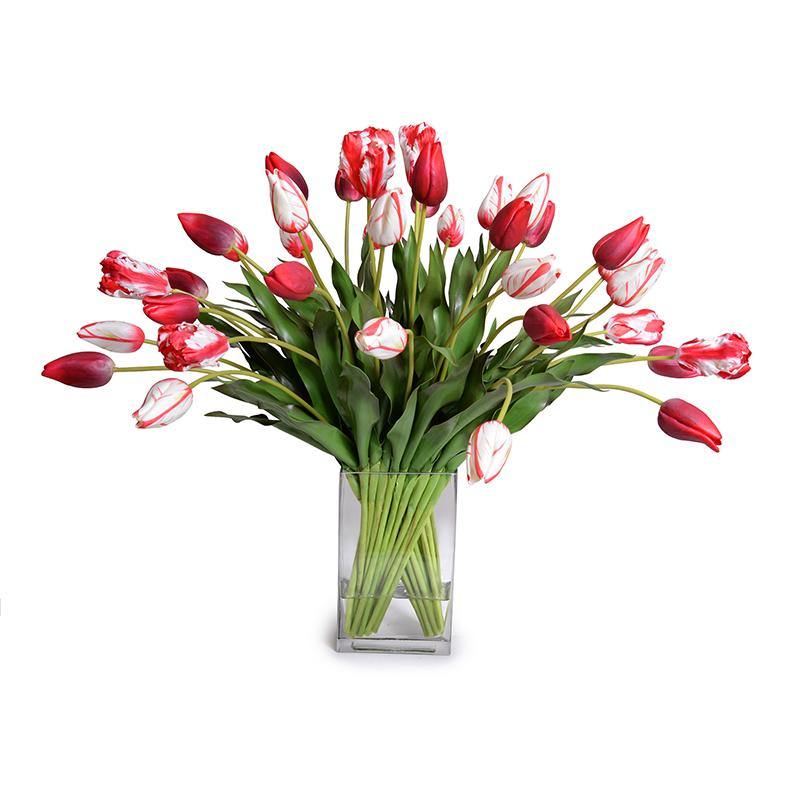 Tulips in Glass 24"H Red White