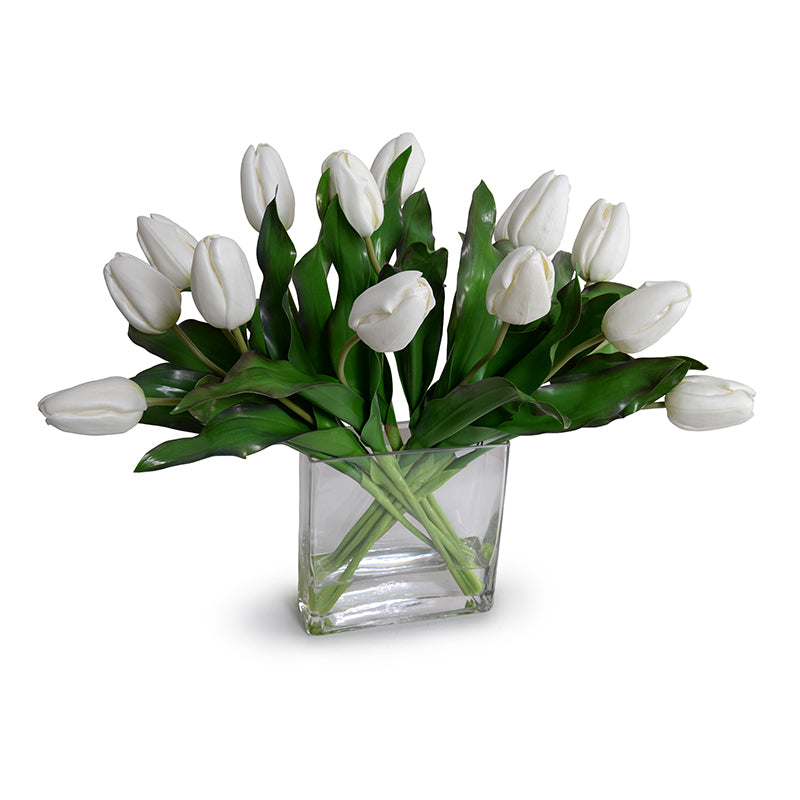 Tulip Arrangement in Glass 17"H White