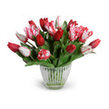 Tulip Arrangement in Crystal Vase 16"H Red-white