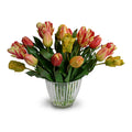 Tulip Arrangement in Crystal Vase 16"H Yellow-orange