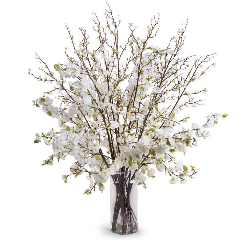 Cherry Blossoms Arrangement 54"H White / Clear Glass